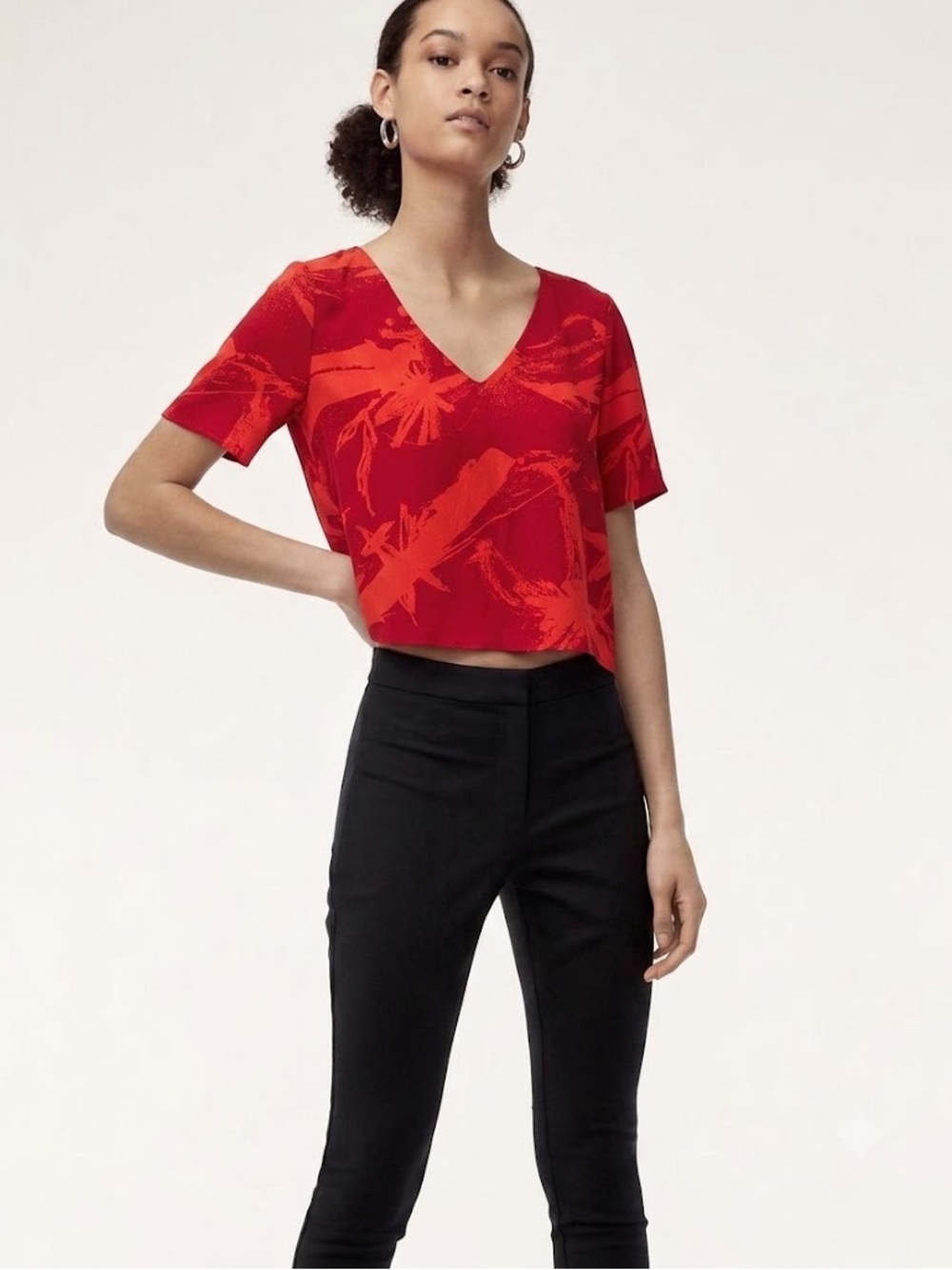 Babaton Randy Blouse in Red & Orange Floral Print